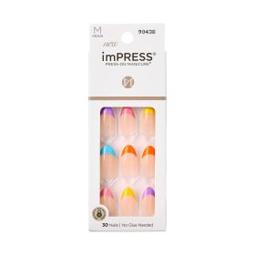 KISS imPRESS Medium Almond Gel Press-On Nails, Glossy Multicolored French, 30 Pieces