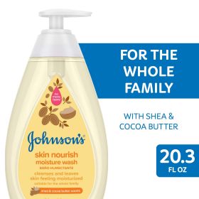 Johnson's Skin Nourish Moisture Tear Free Soap and Body Wash, Shea and Cocoa Butter Shower Gel, 20.3 oz